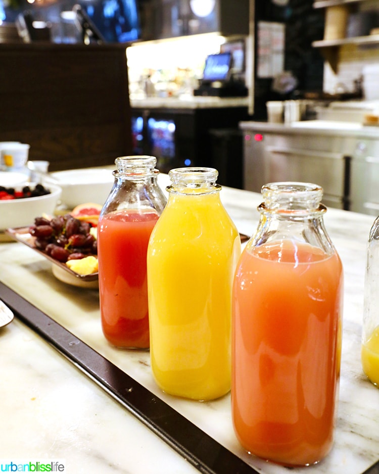 berakfast juice bottles at vaux restaurant in portland