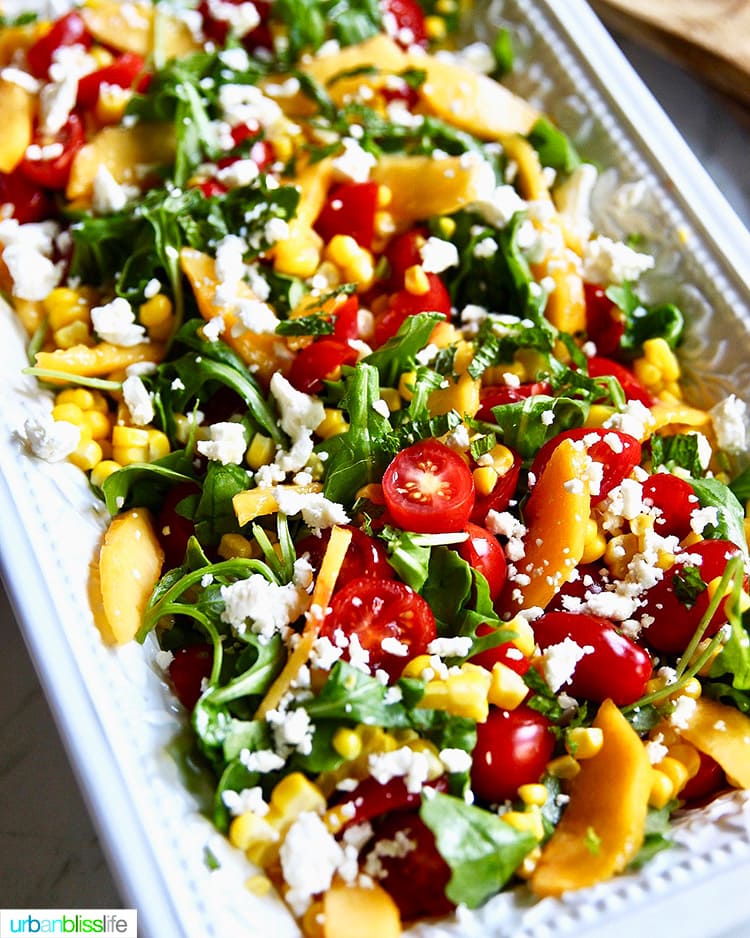 Peach Tomato Salad on a platter