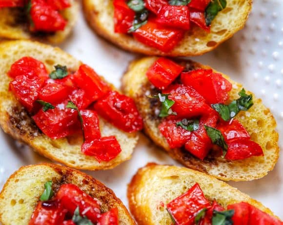 feature photo of classic tomato bruschetta with balsamic vinegar