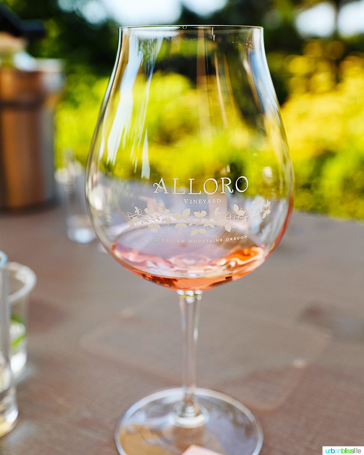 glass of Alloro Vineyards rosรฉ