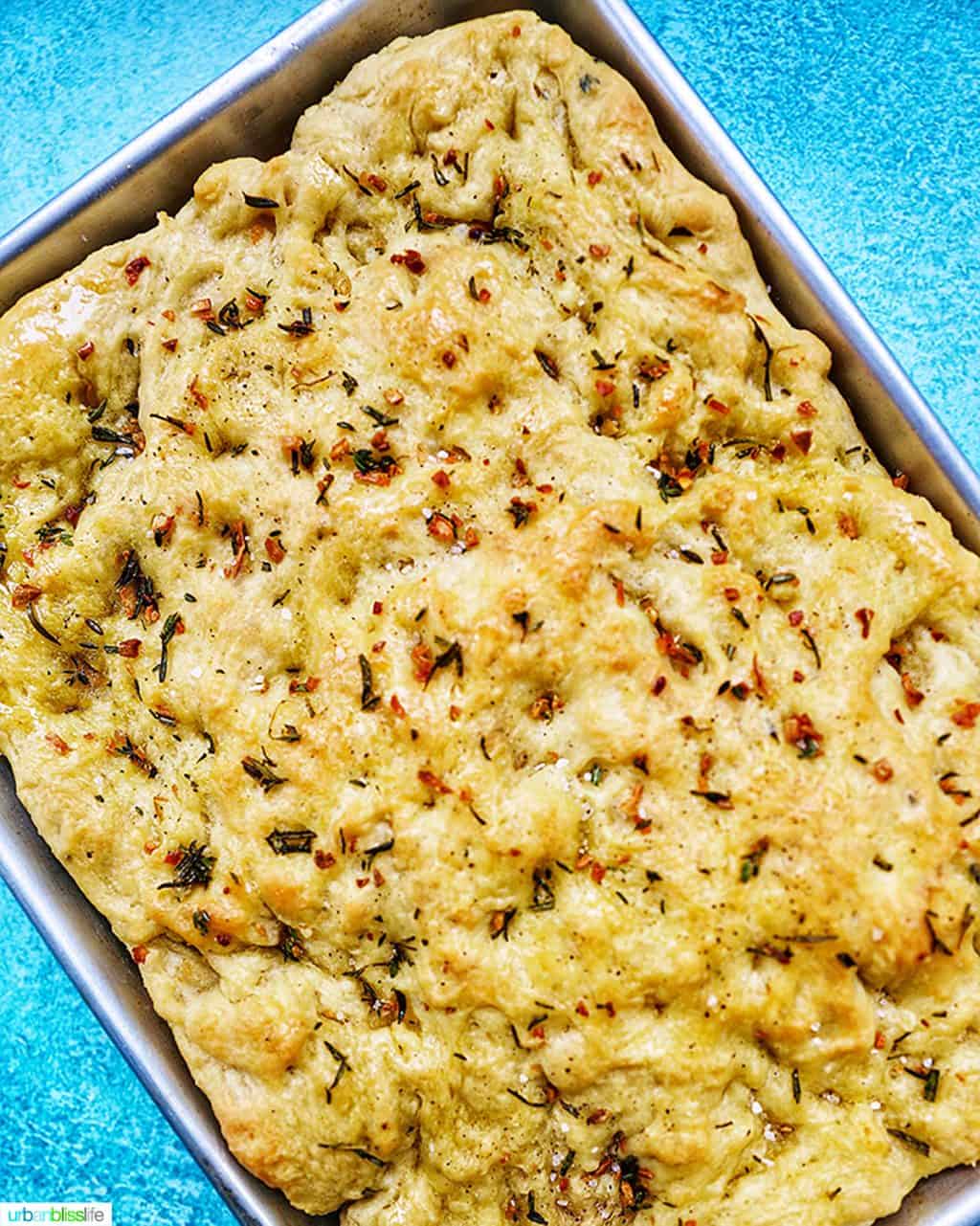 fresh pinterest image for Garlic Rosemary Focaccia Bread