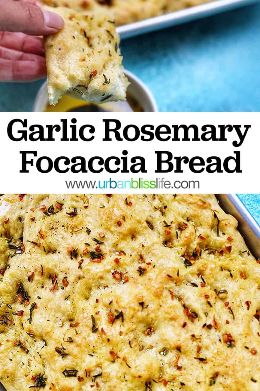 pinterest image for Garlic Rosemary Focaccia Bread