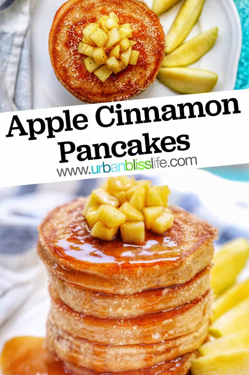 two pictures of pple cinnamon pancakes with title text overlay