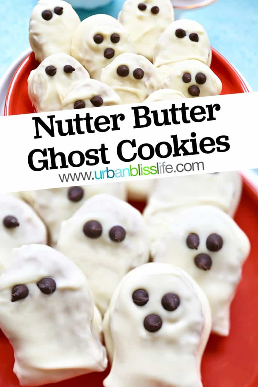 Nutter Butter Ghost Cookies with title text overlay
