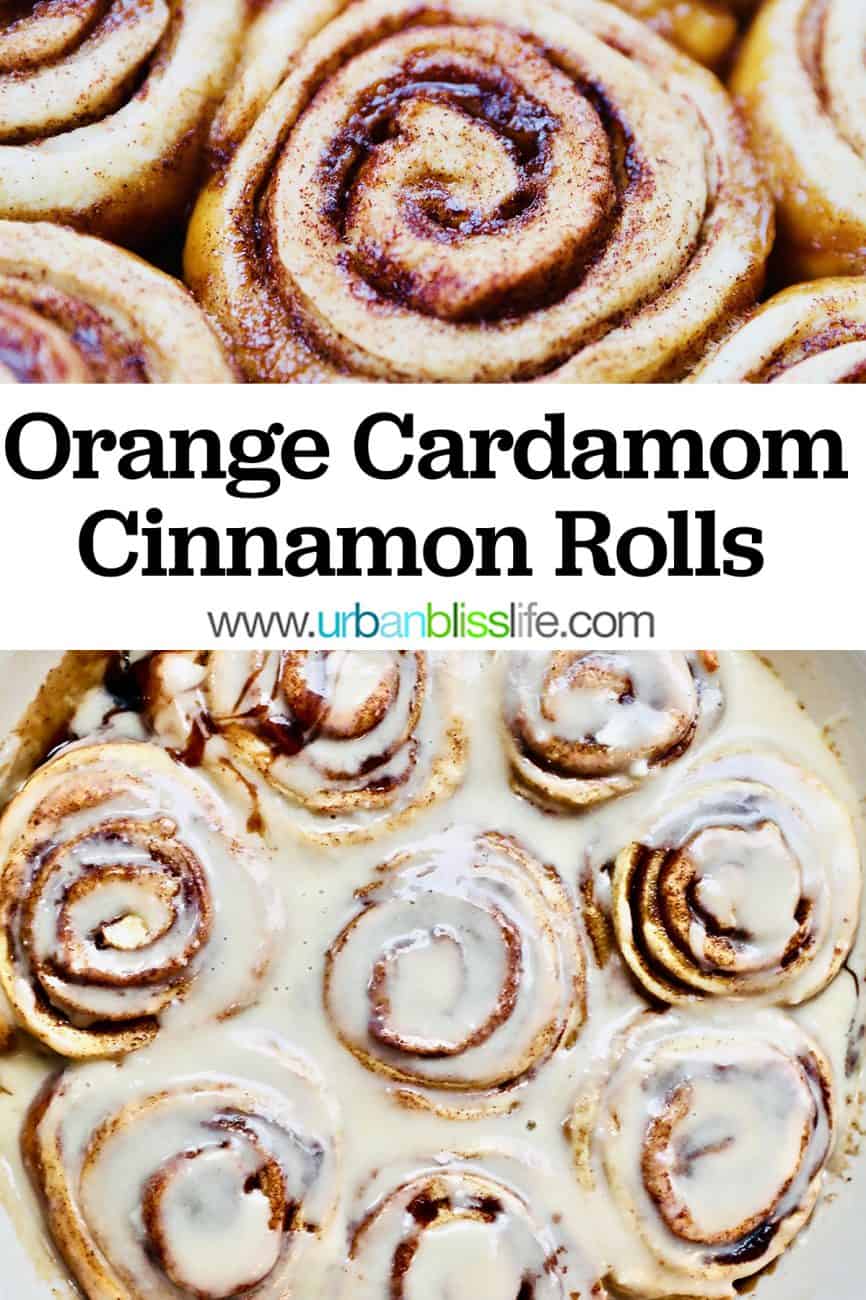 orange cinnamon rolls with title text