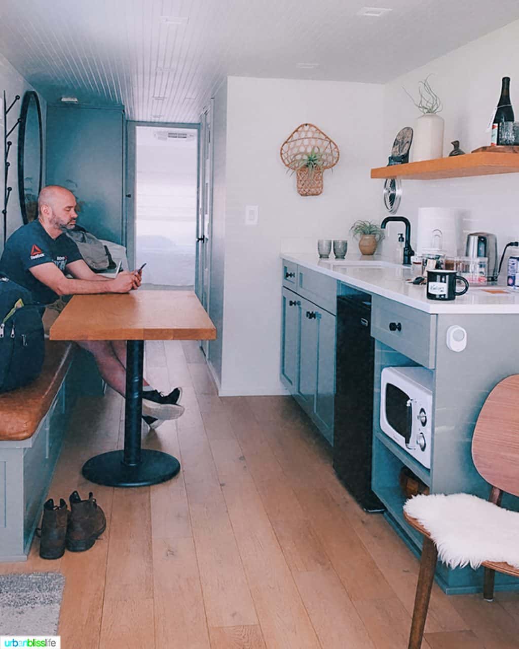 Alain Schotland inside the mansion airstream at Vintages Trailer Resort
