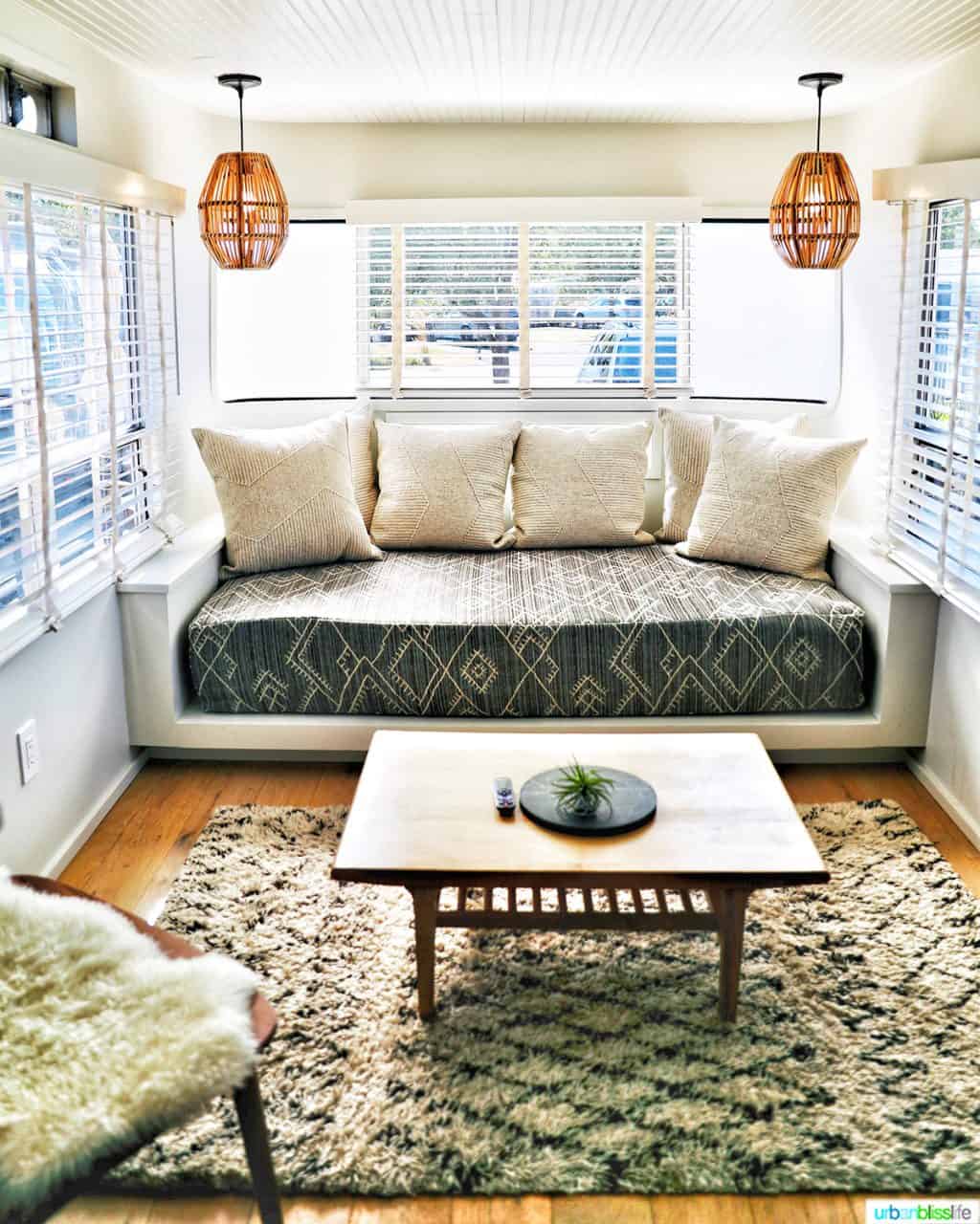 sitting area living room in mansion airstream at vintages trailer resort