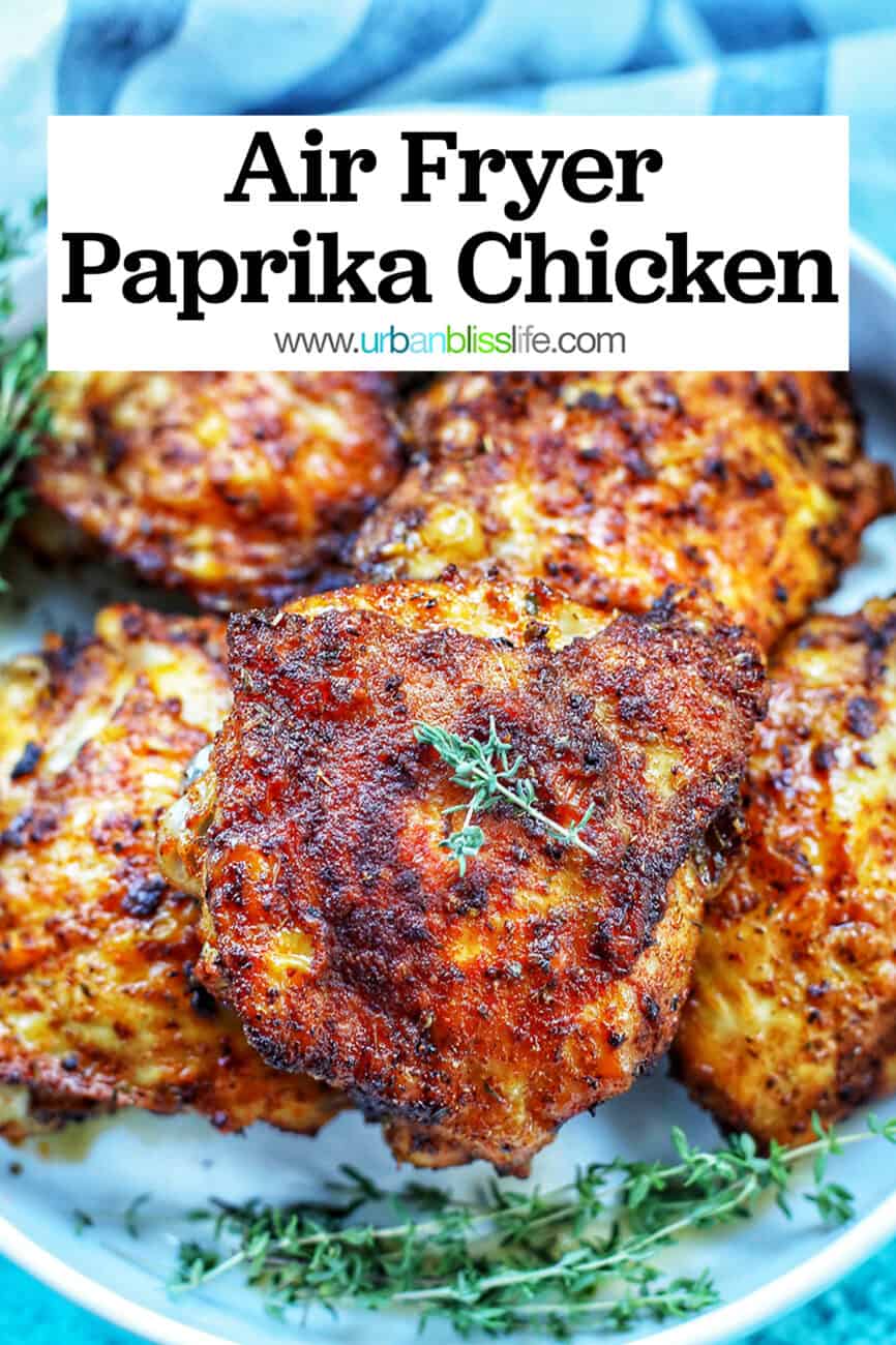 air fryer paprika chicken with title text overlay