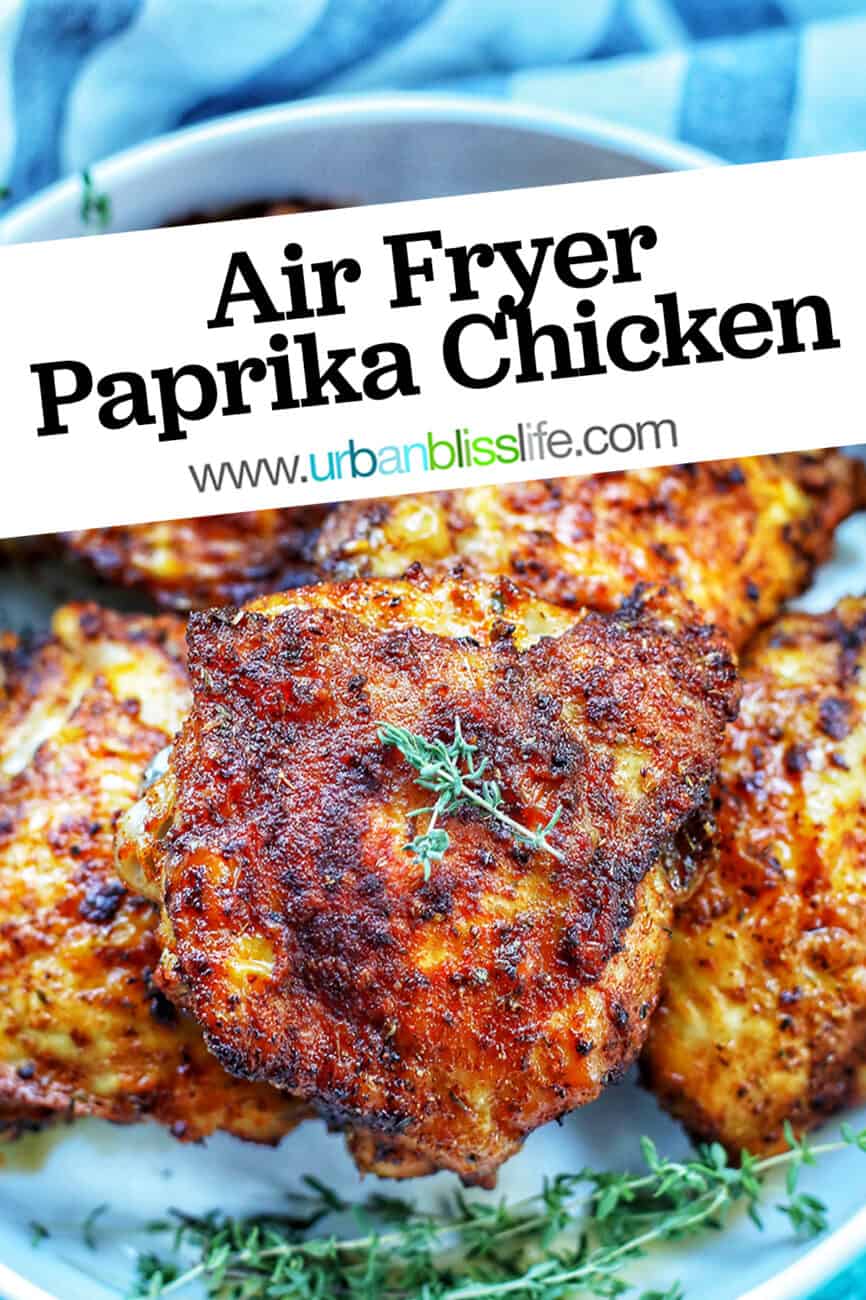 air fryer paprika chicken with title text overlay