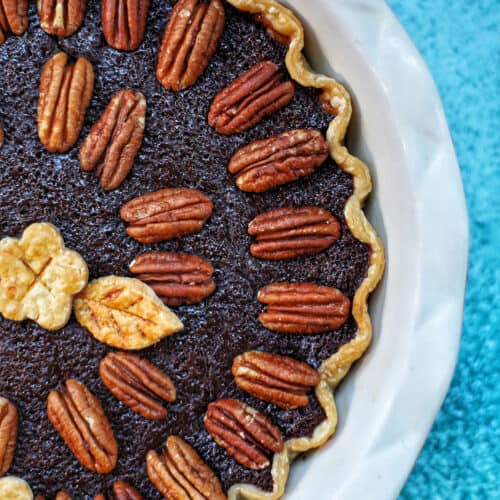 right half ogf Chocolate Bourbon Pecan Pie