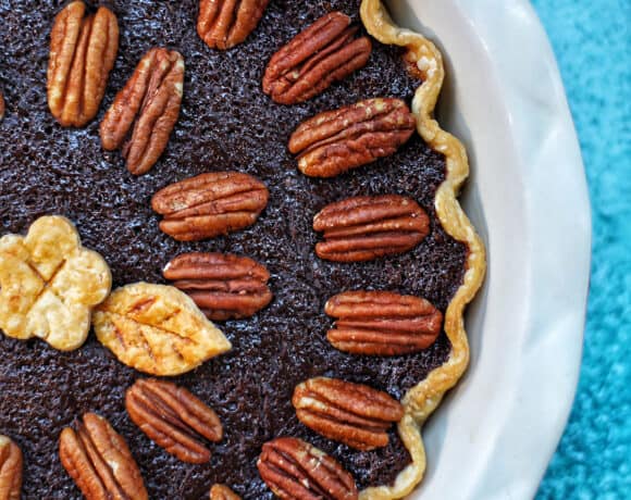 right half ogf Chocolate Bourbon Pecan Pie