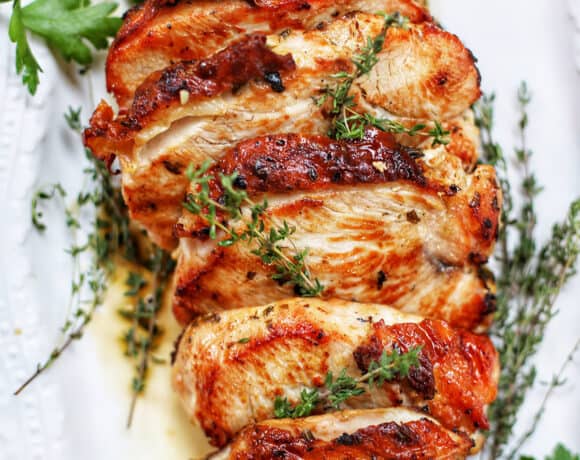 Citrus Herb Turkey Breast on white platter