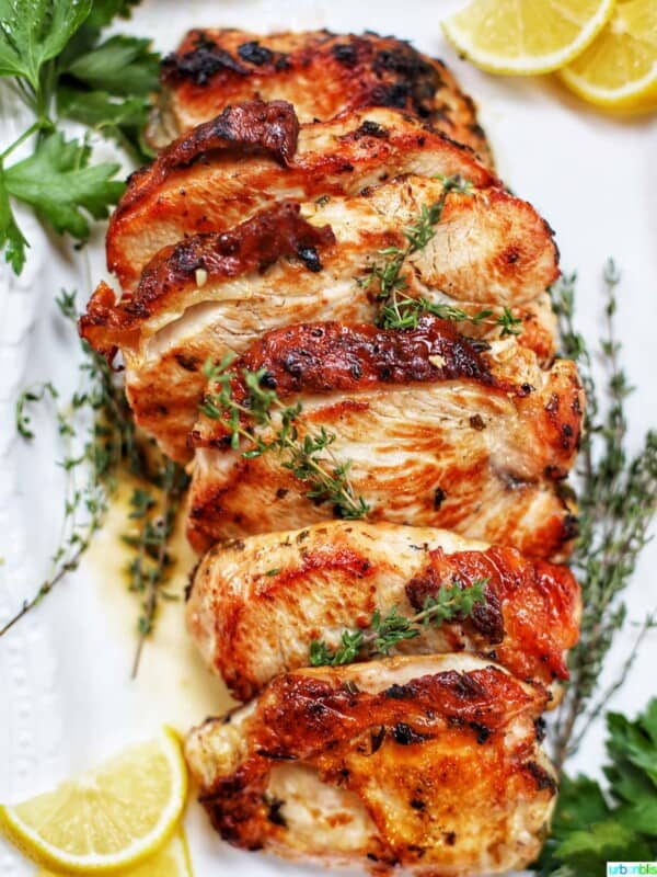 Citrus Herb Turkey Breast on white platter