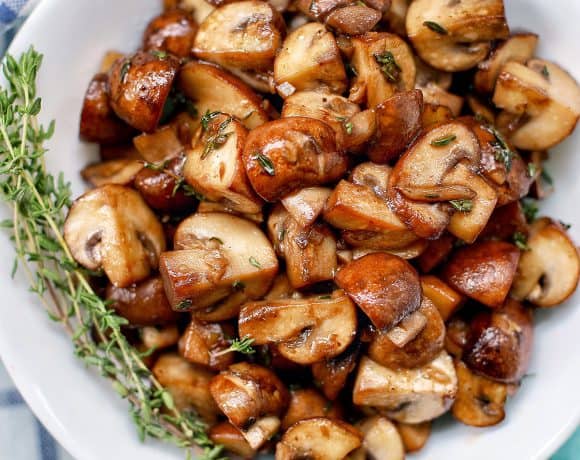 closeup of mushroom marsala in a bowl