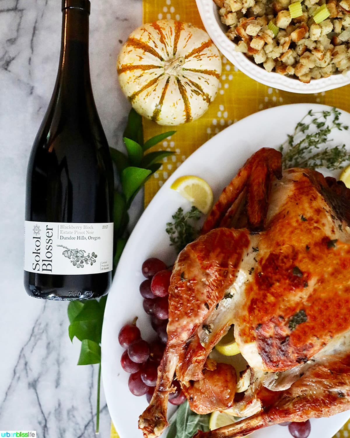 wine and turkey on table