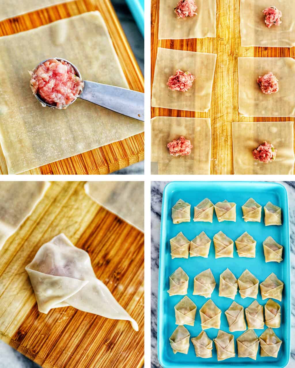making pork wontons for wonton noodle soup
