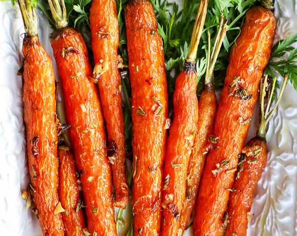 plate of garlic rosemary roasted glazed carrots