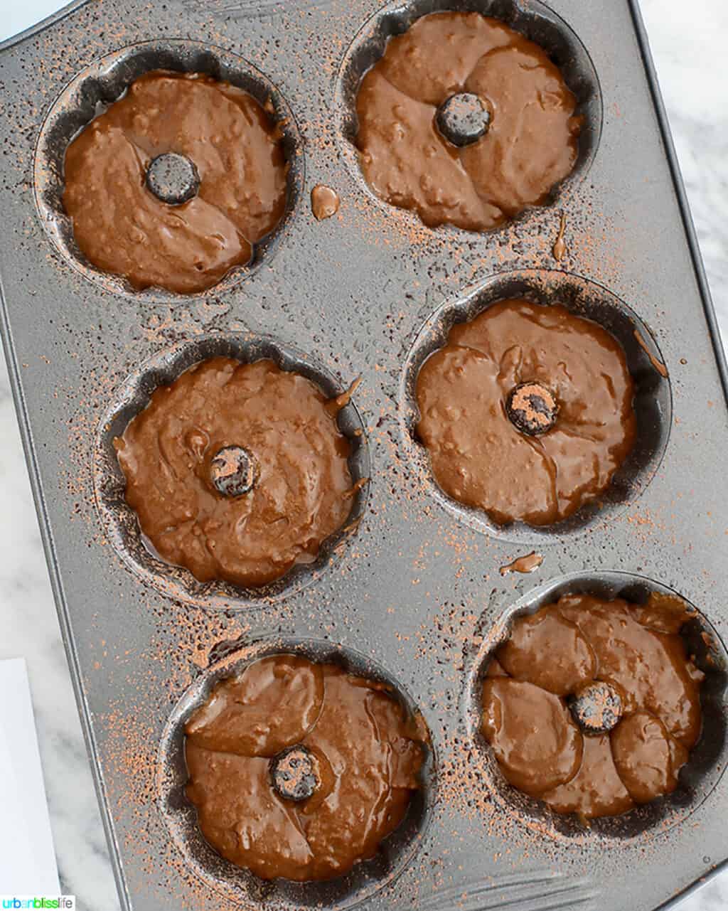 cake batter in mini bundt cake pan