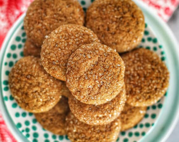 Soft Chewy Ginger Molasses Cookies on a plate