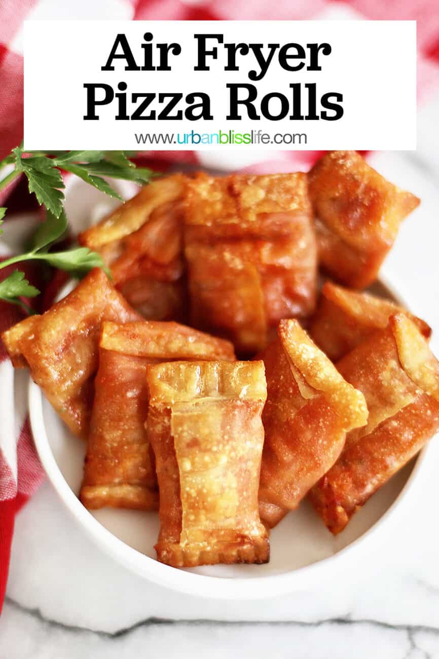air fryer pizza rolls with title text overlay