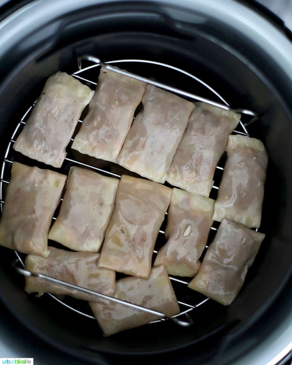 pizza rolls inside an air fryer