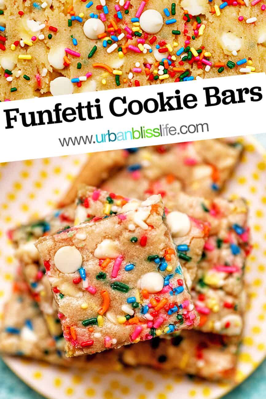 funfetti cookie bars with title text