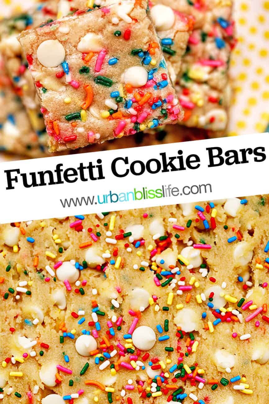 funfetti cookie bars with title text