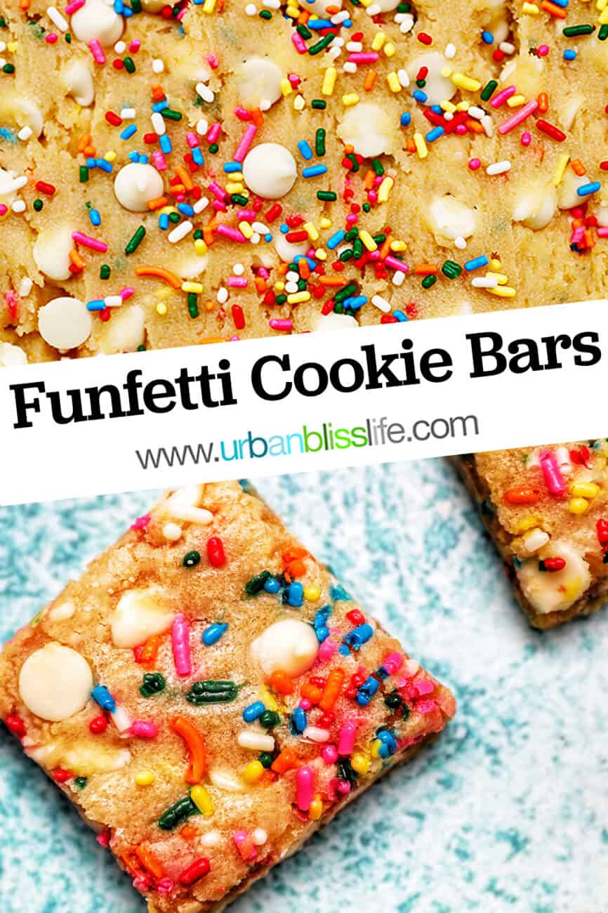 funfetti cookie bars with title text