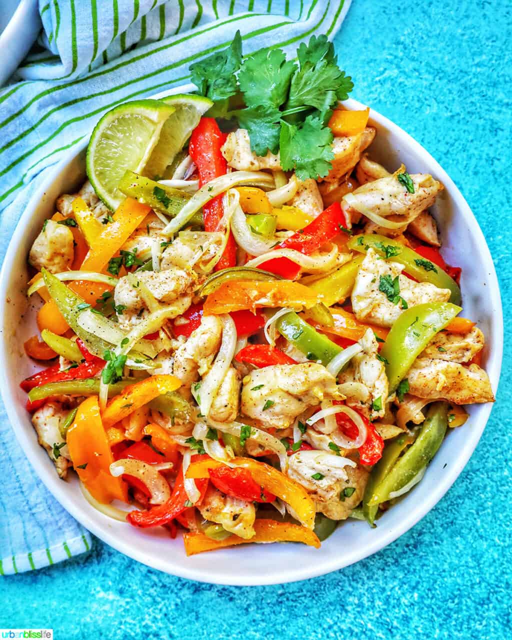 big bowl of Sheet Pan Chicken Fajitas
