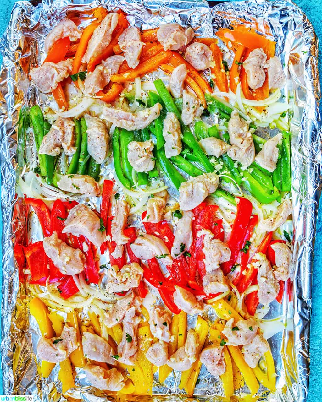 Sheet Pan Chicken Fajitas ready to bake