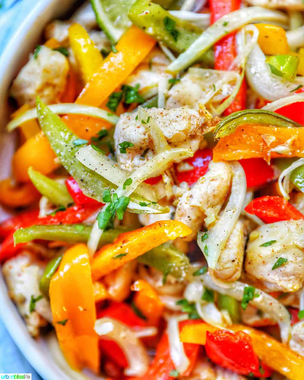 closeup of Chicken Fajitas in a bowl