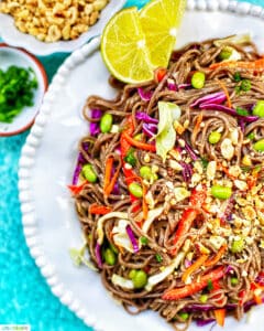 soba noodles with vegetables and peanut sauce