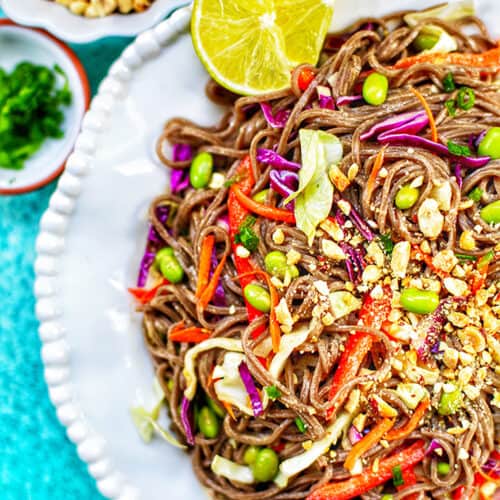soba noodles with vegetables and peanut sauce