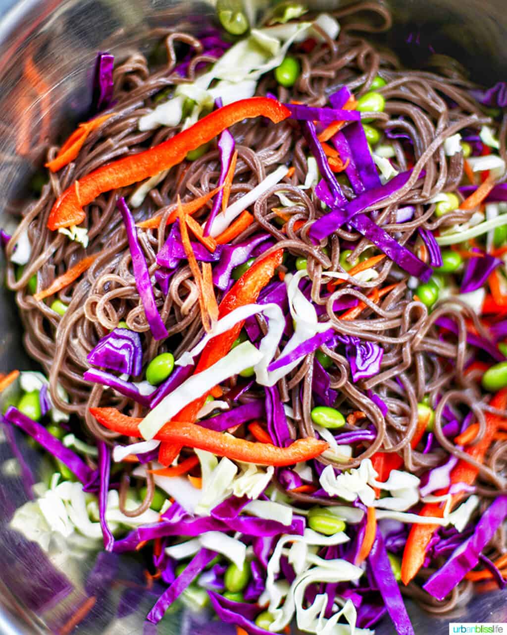 soba noodles mixing with vegetables