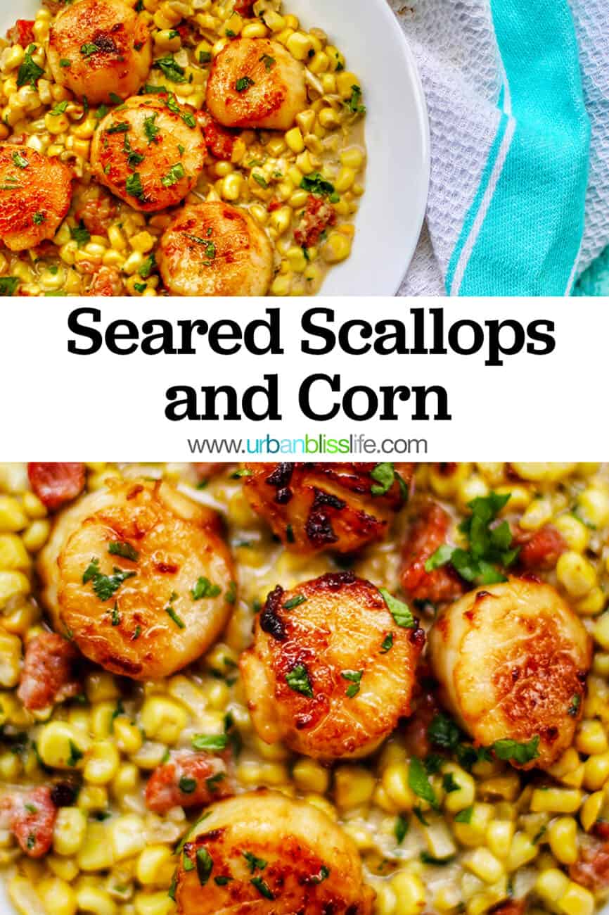 Seared Scallops and Corn with text for Pinterest