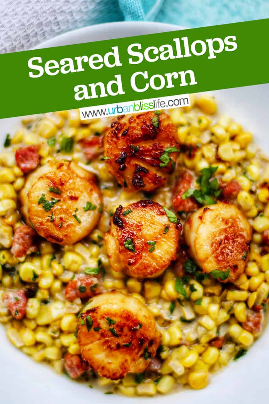 Seared Scallops and Corn with text for Pinterest