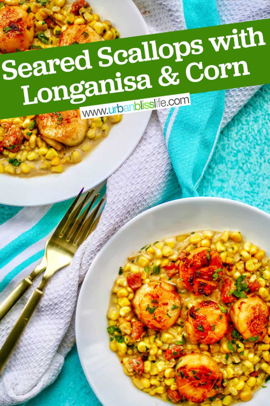 Seared Scallops and Corn with text for Pinterest