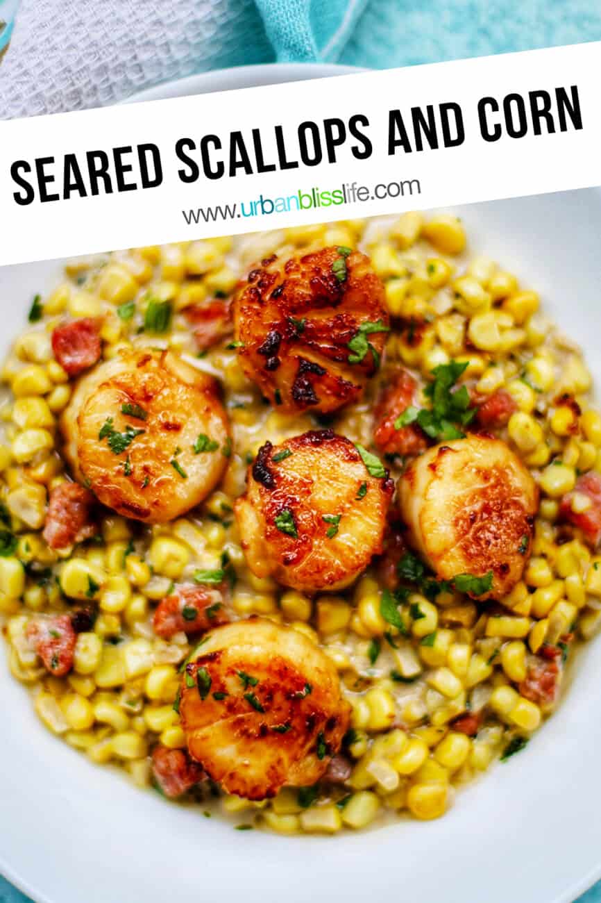 Seared Scallops and Corn with text for Pinterest