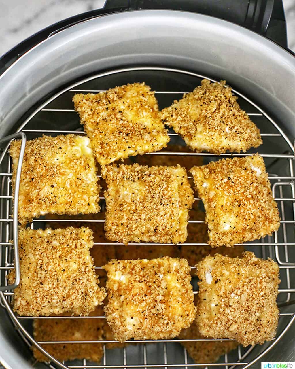 coated ravioli in Ninja Foodi racks