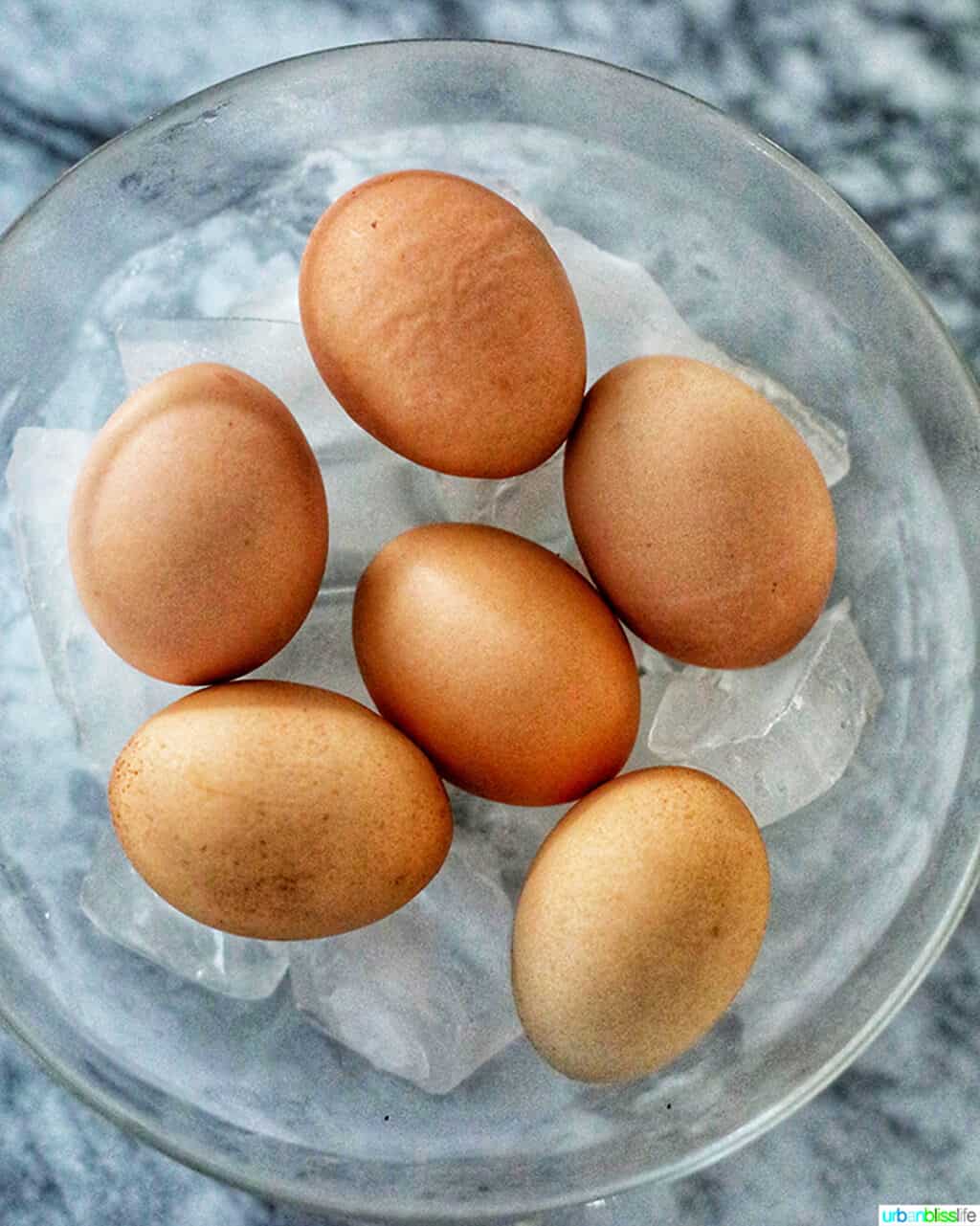 hard boiled eggs in an ice bath