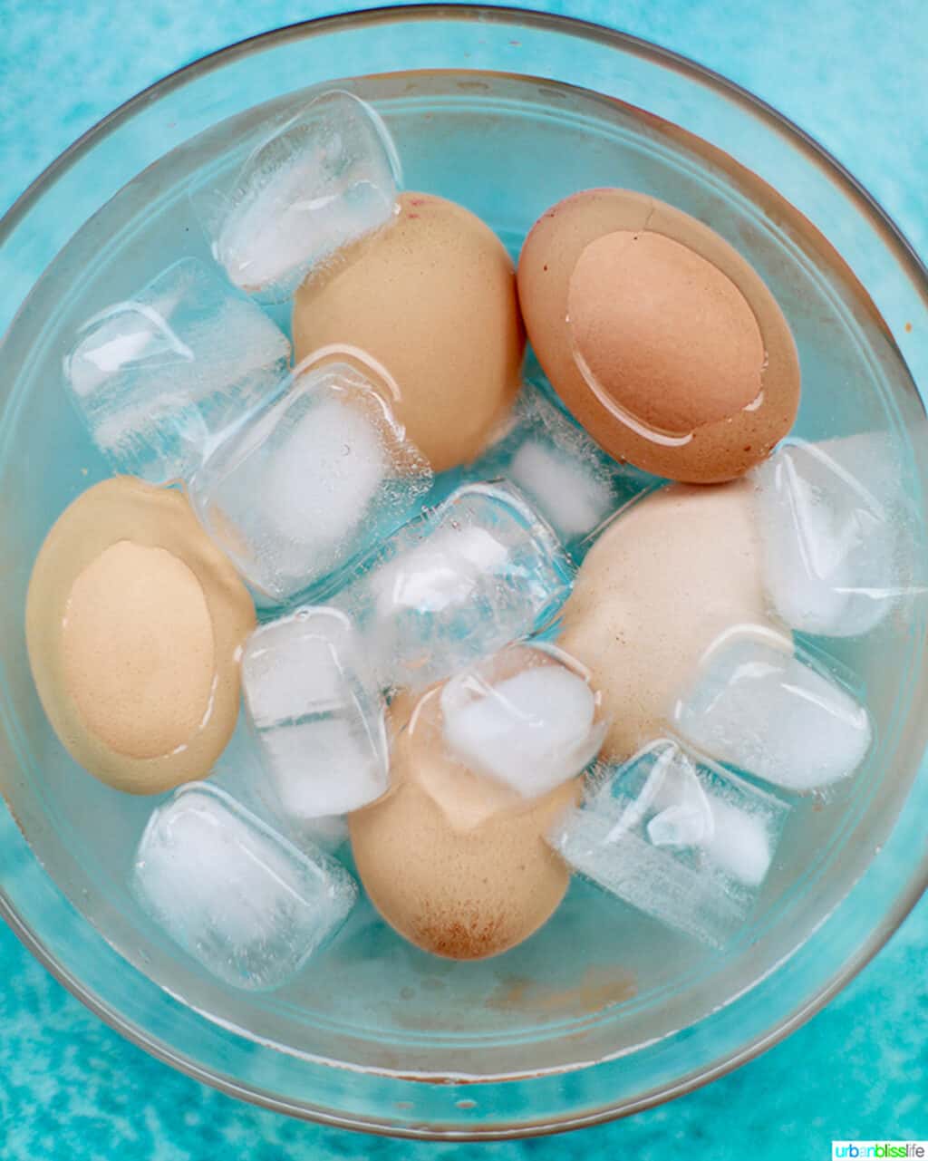 hard boiled eggs in an ice bath