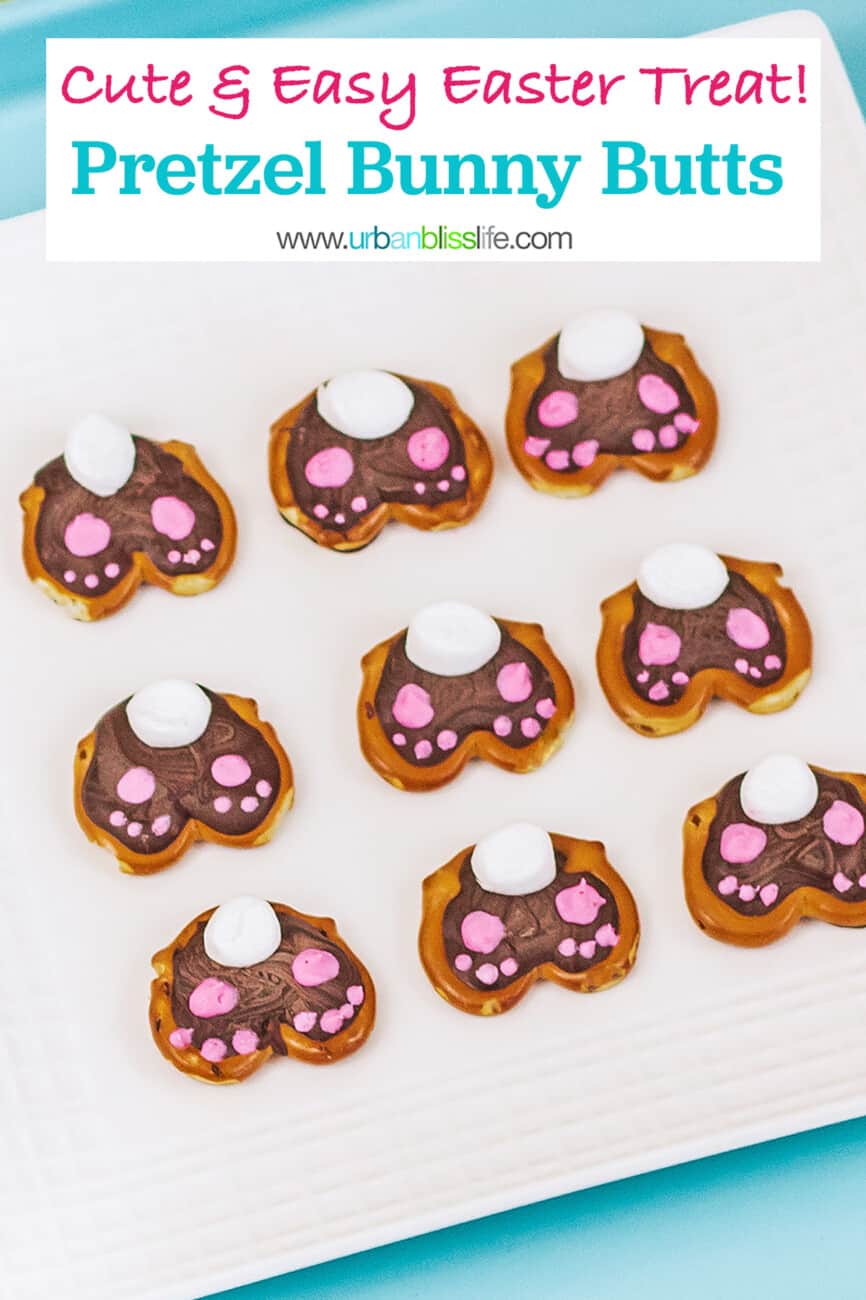 cute Easter bunny pretzels with text for pinterest