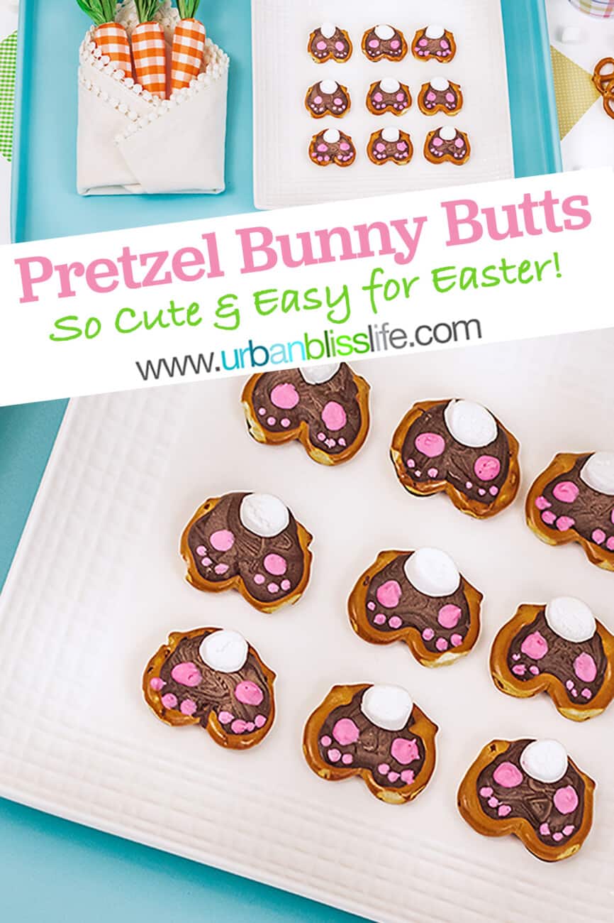 cute Easter bunny pretzels with text for pinterest