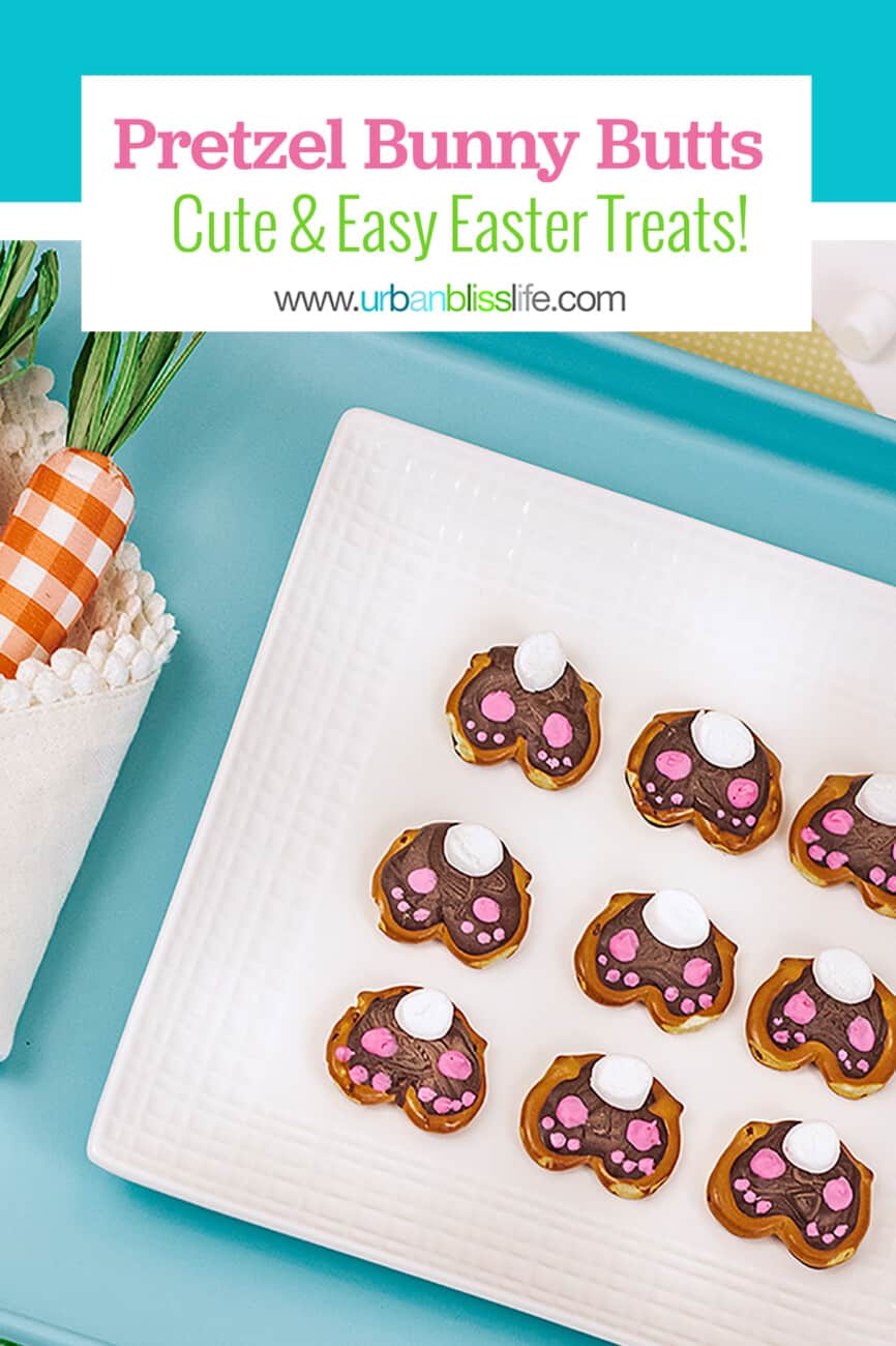 cute Easter bunny pretzels with text for pinterest
