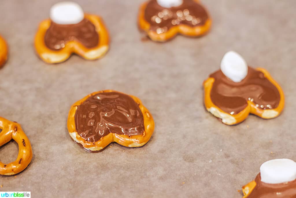 making cute Easter bunny pretzels