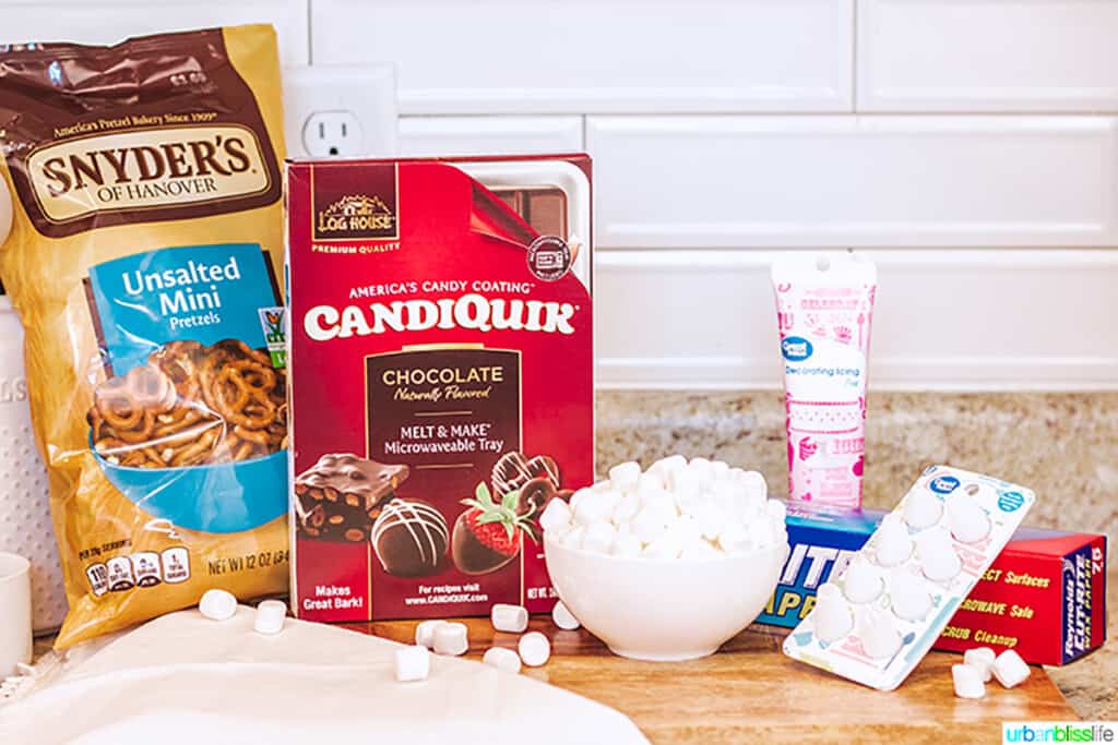 ingredients for cute Easter bunny pretzels