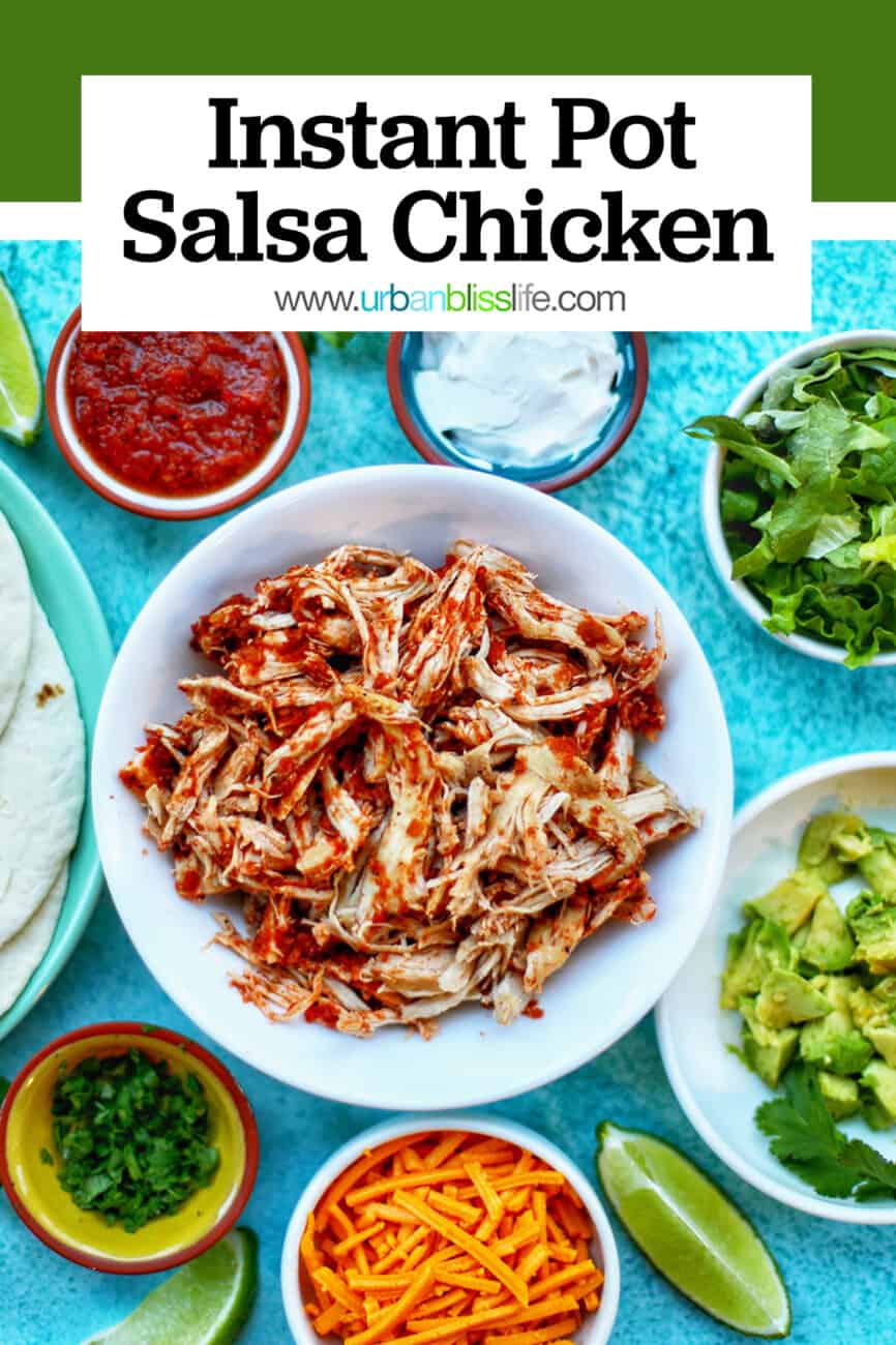 Instant Pot Salsa Chicken with text for Pinterest