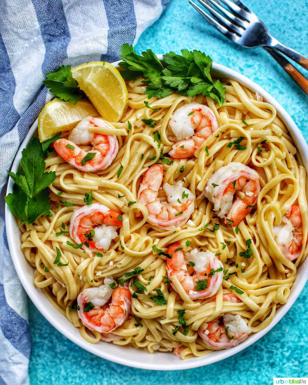 bowl ofm Shrimp Scampi Linguini