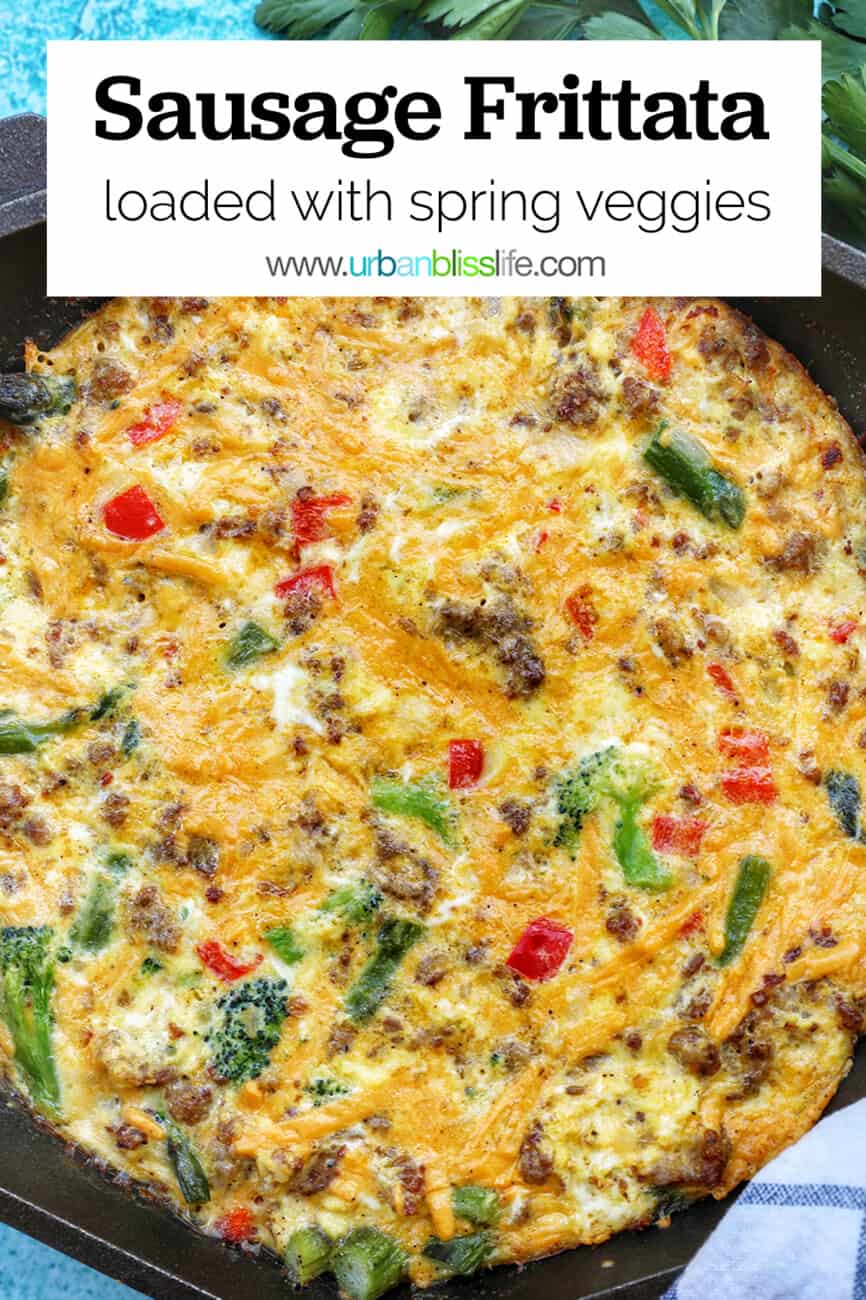 Sausage Frittata in skillet with text for pinterest