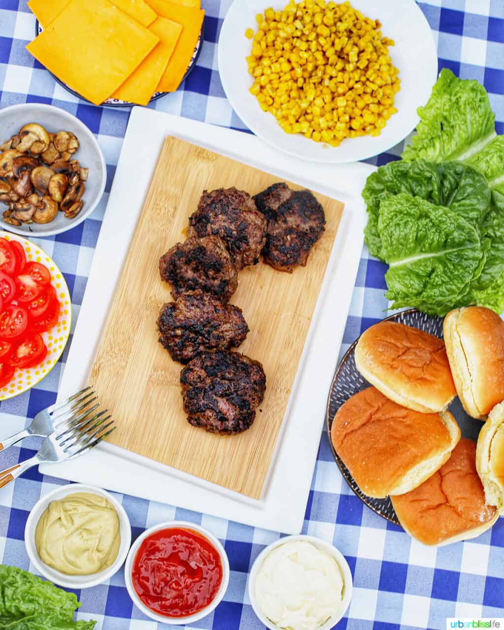 the ultimate burger bar on checkered tablecloth